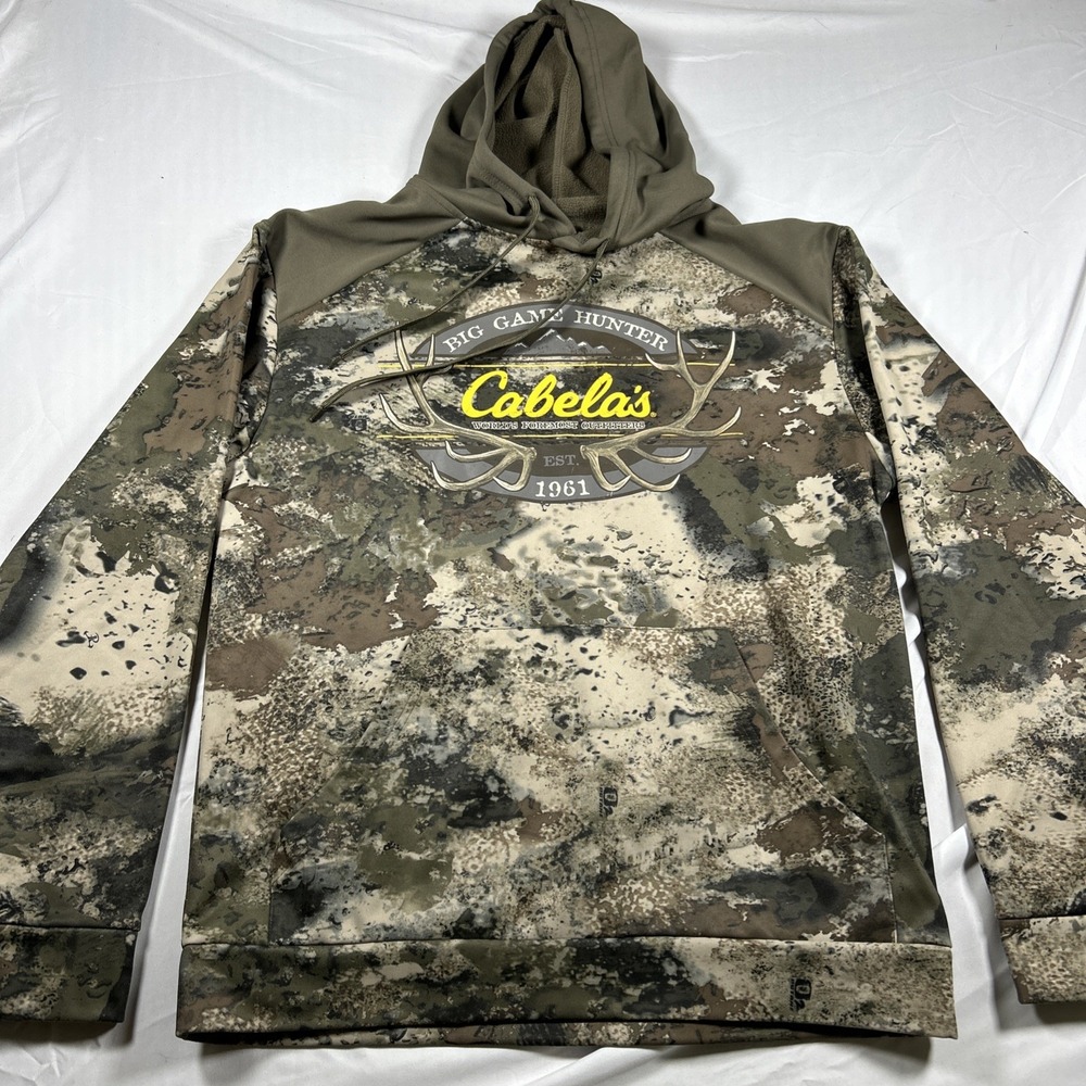 Cabela's Hoodie Mens M Brown Camo Pullover Big Game Hunter Fleece Sweatshirt